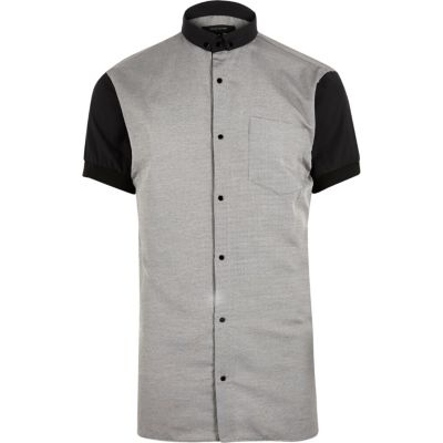 Grey contrast slim fit short sleeve shirt